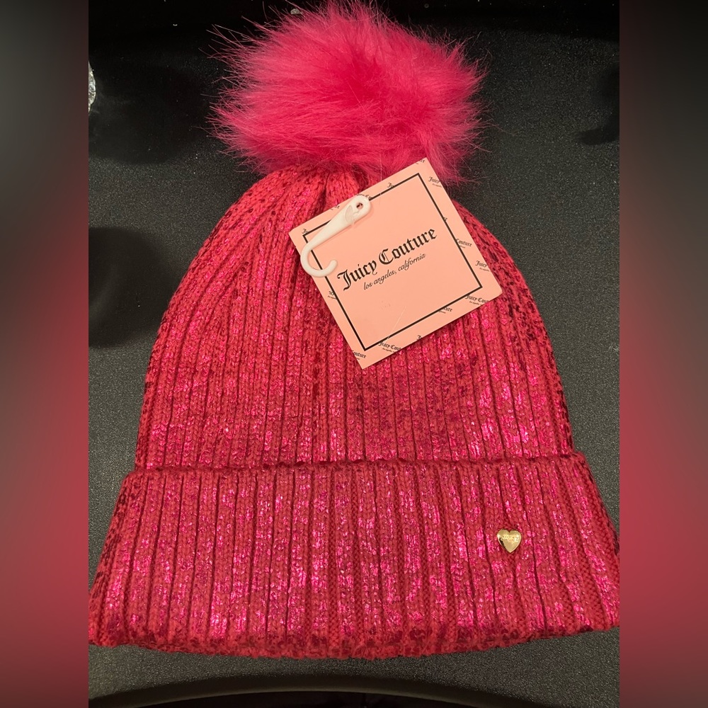 Juicy Couture Pink Knit Hat with Pom Pom